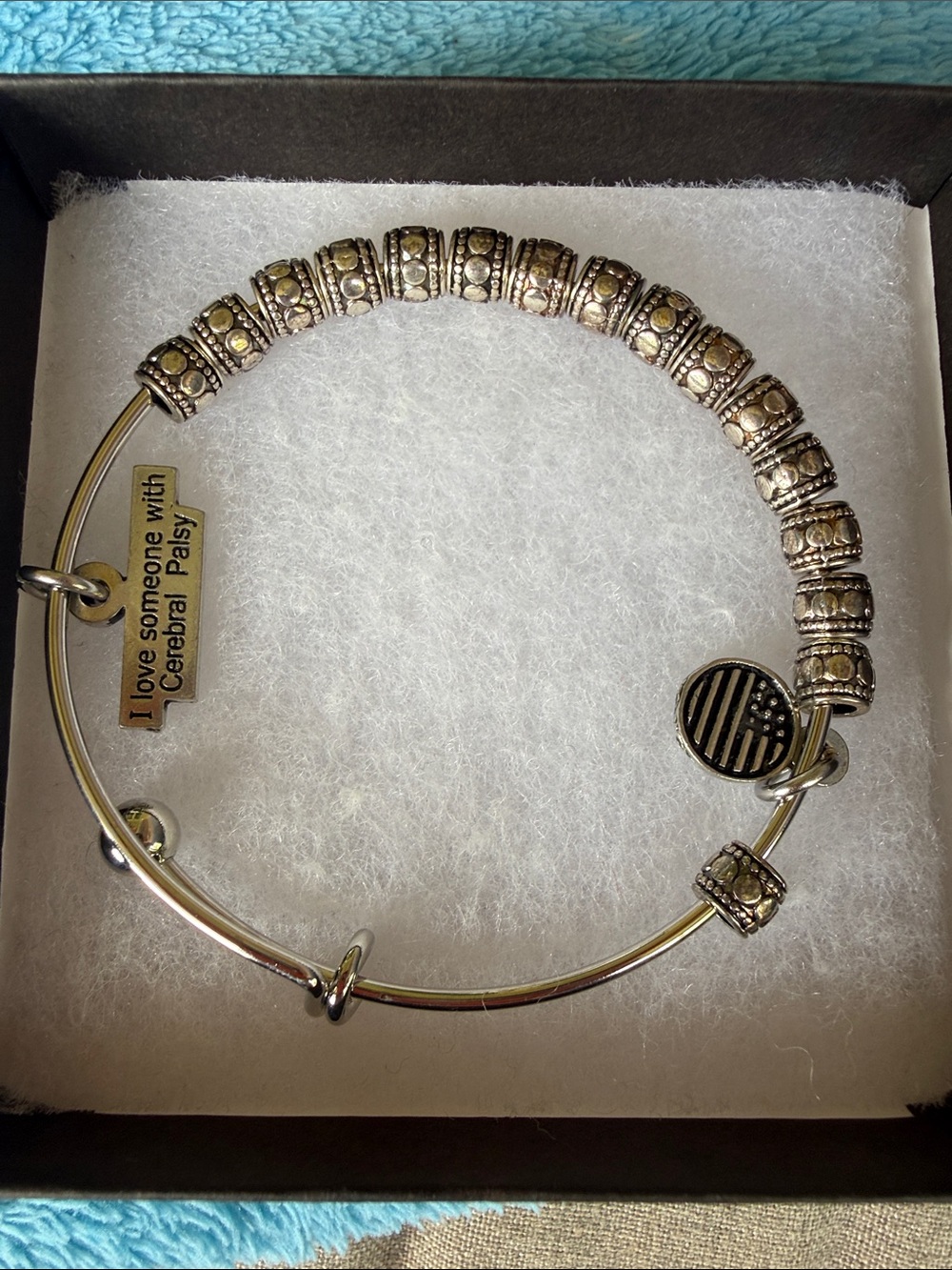 Chubby Chico Charms Silver-Tone Beaded Support Charm Bangle